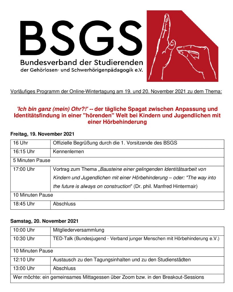 Hier ist das Programm der Wintertagung des BSGS e.V. 2021 zu sehen.